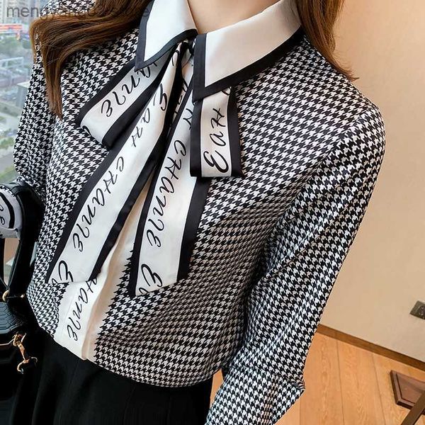 Kadınlar bluz gömlekleri saten gömlek kadın bluz uzun kollu rahat bir ekleme bow tie yaz yeni Kore moda gevşek üst t230508