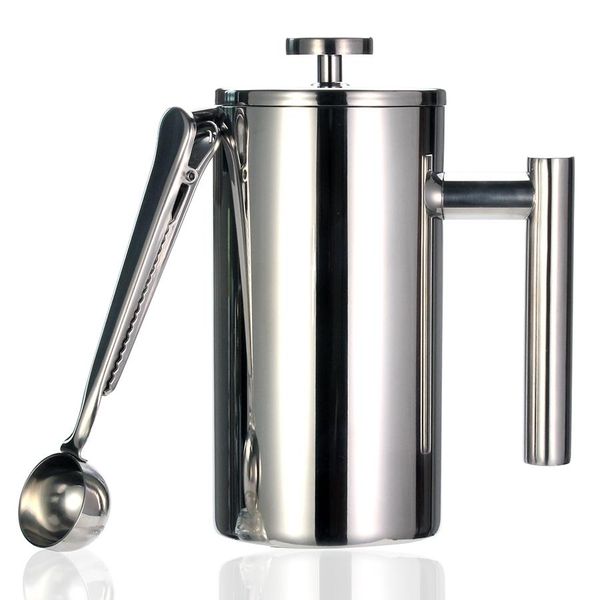 Strumenti La migliore caffettiera French Press a doppia parete in acciaio inossidabile 304 mantiene il caffè o il tè preparato al caldo3 dimensioni con clip di chiusura/cucchiaio