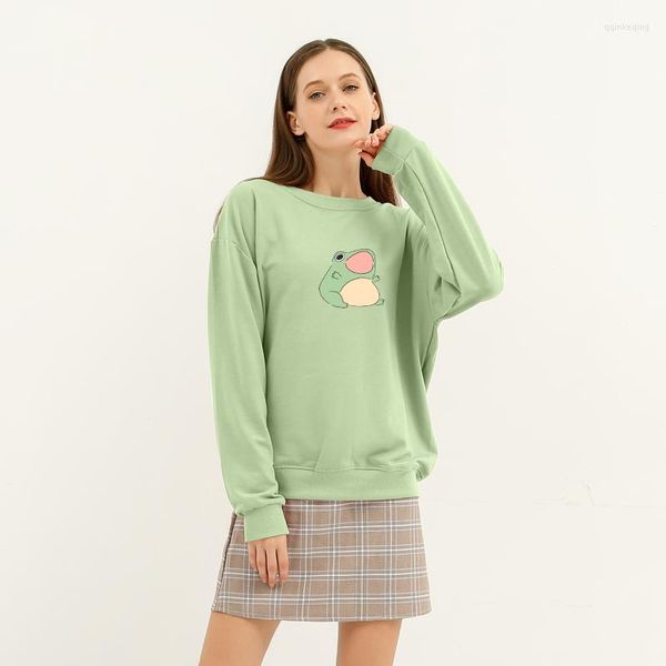 Damen Hoodies Lustige Grafik Sweatshirts Damen Baumwolle Rundhals Sweatshirt Frosch Langarm Anime Hoodie Damen Vintage Übergroß Niedlich