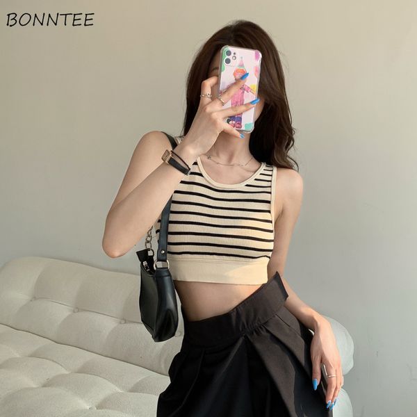 Camisoles Tanks Mulheres listradas Sexy Office Lady Lady Korean Style High Elasticity Allmatch Crop Top Ins Student Cozy Design Slim 230508