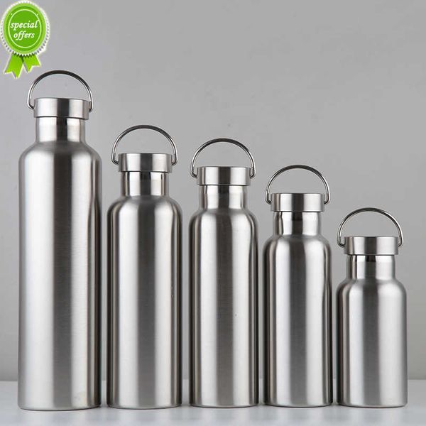 Yeni paslanmaz çelik su şişesi sızdırmaz tek duvar büyük kapasiteli geniş ağız sıcak soğuk su şişesi içecek eşyaları