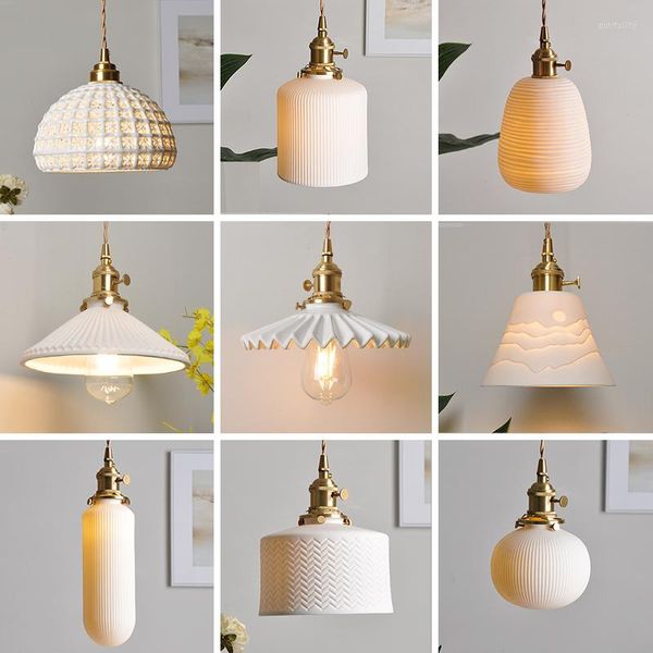 Lâmpadas pendentes Retro Retro Cerâmica Lampshade Nórdica Sala de Dinização Nórdica Luz de Luminos de Luz de Luminária Cocina Cocina Decoração em casa