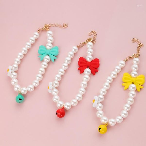 Collari per cani Pet Kitten Bell Collana Gioielli Fiocco di perle Collare per gatti regolabile Regalo Elegante vestire le feste Prodotti Po Prop