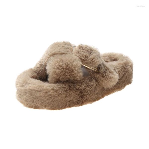 Pantofole Scarpe con plateau Sandali di lusso piatti e carini Designer da donna Confortevole Elegante Donna Furry Home Tacchi bassi da donna Chic