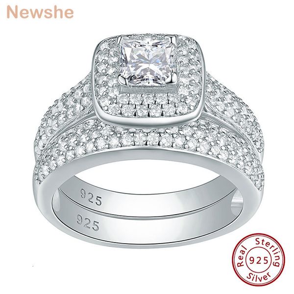 Anel solitário ela 2 peças anéis de casamento clássicos para mulheres 925 prata esterlina joias conjunto de anel de noivado 2.26 ct princesa corte AAAA CZ JR4230 230508