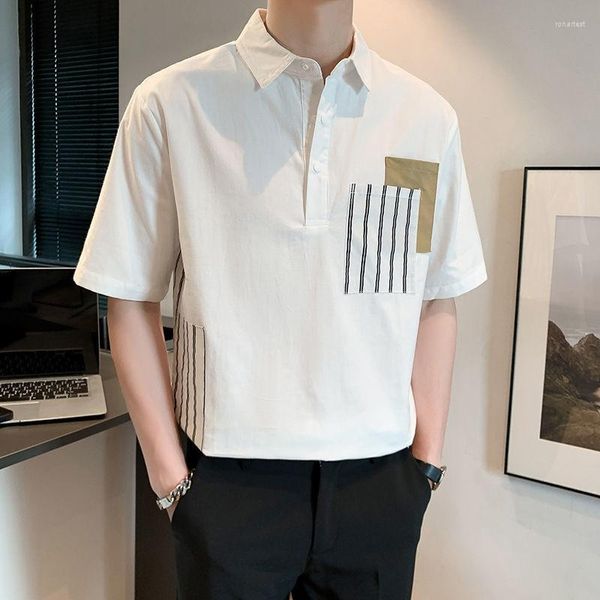 Herren Hoodies Sommer Spliced Striped Print Kurzarm Herren Polo Sweatshirts Korean Fashion Business Casual Harajuku Übergroße T-Shirts