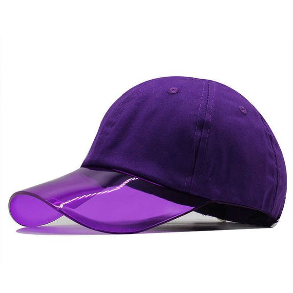 Snapbacks 2020 Новая хлопковая ультрафиолетовая ультрафиолетовая пластиковая козырька бейсболка для женщин Snapback Hat Transparent Brim Bone Cap G230508