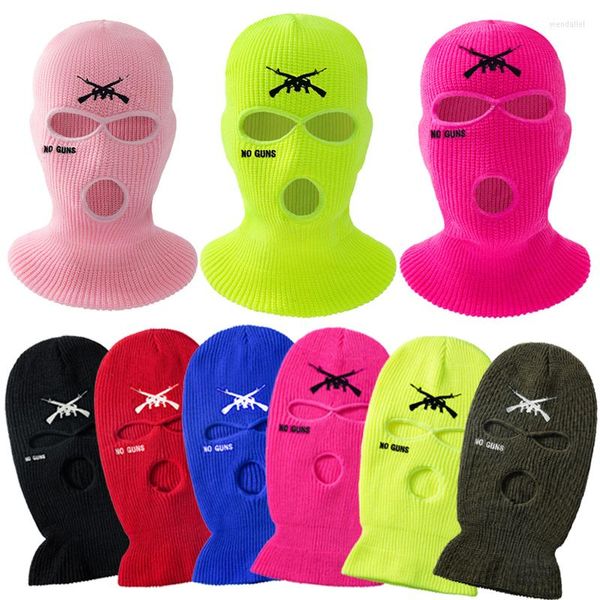 Beralar Mektup Nakış Sporları Kayak Şapkası Sıcak 3 delikli Örme Tam Baş Kapak Balaclava Maskeler Şapkalar Kafatalar Beanies Unisex Komik Parti Kapağı