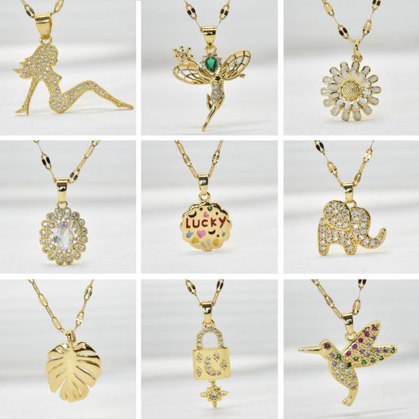Ketten Edelstahl Halskette Für Frauen Schmuck O Kette Mit Kupfer Anhänger Koreanische Mode Niedlichen Elefanten Blume Schmetterling