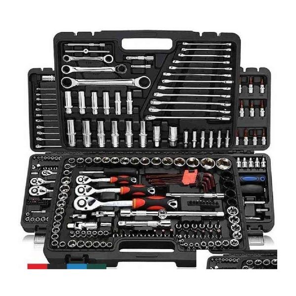 Set di utensili manuali professionali 46 pezzi Kit di riparazione auto Set di chiavi Set di chiavi a cricchetto con nottolino Chiave a bussola Cacciavite Lavorazione dei metalli H220510 Drop D Dhnc2