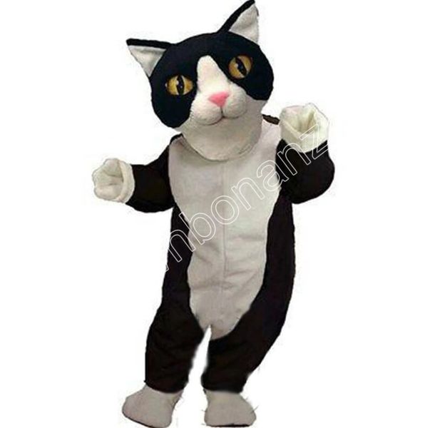 Costumi della mascotte del gatto bianco nero di alta qualità Costume del vestito del personaggio dei cartoni animati Vestito da festa all'aperto di Natale Abbigliamento pubblicitario promozionale per adulti