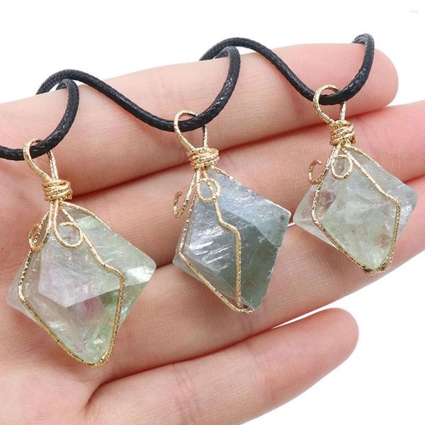 Charms Natural Stone Cut Diamond Green Fluorite Ciondolo di alta qualità Orecchini fai da te Collana Accessori per gioielli Regalo