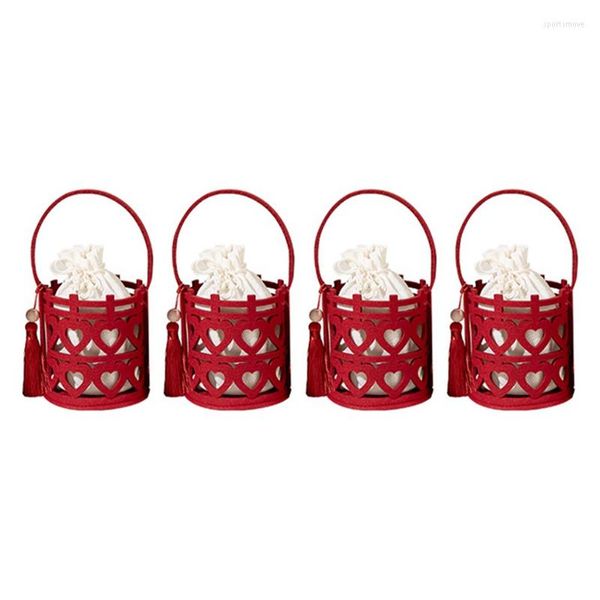 Embrulhado de presente 4pcs china wedding vermelha bolsa de bolsa de mão de manobra de dama de honra acessórios de dama de honra