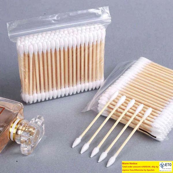 100pcs de cotonete de algodão bastão de madeira dupla apontada home cottons bastões maquiagem swabs beleza nas orelhas do nariz limpando cuidados de saúde