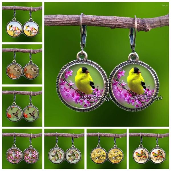 Brincos de bloqueio Vintage Women Charms Antique Birds Art Glass Stud Wedding Party Jewelry Fashion Peacock Hummingbird