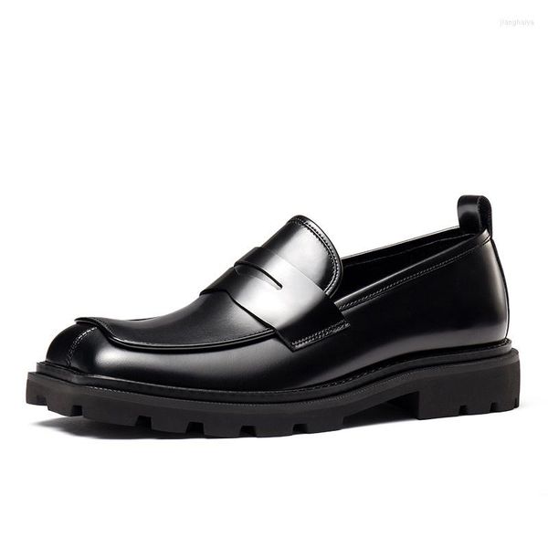 Vestido sapatos de couro plataforma de couro casual masculino grande goma de choque de choque de um pé um pé preguiçoso