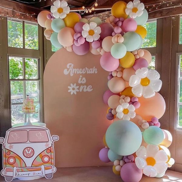 Outros suprimentos de festa do evento 90pcs/set Daisy Flower tem temas de decoração de Macaron Green Pink Latex Balão de Balão de Baby Charding Weddingparty Decoração 230508
