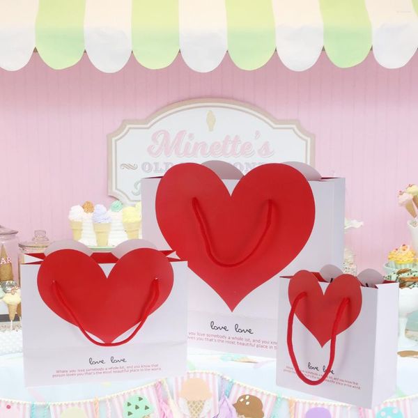 Confezione regalo 3 pezzi Love Heart Bags Sacchetto di carta bianca Confezione portatile grazie a mano