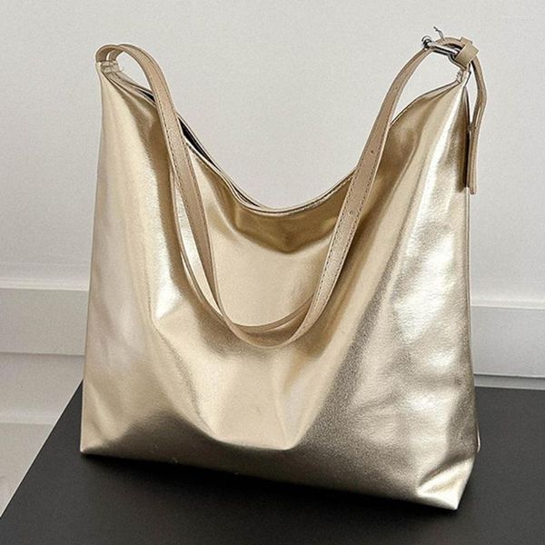 Borse da sera Borsa per la spesa alla moda da donna Borsa con manico superiore in PU Semplice tinta unita Borsa in pelle casual in oro argento ad alta capacità morbida