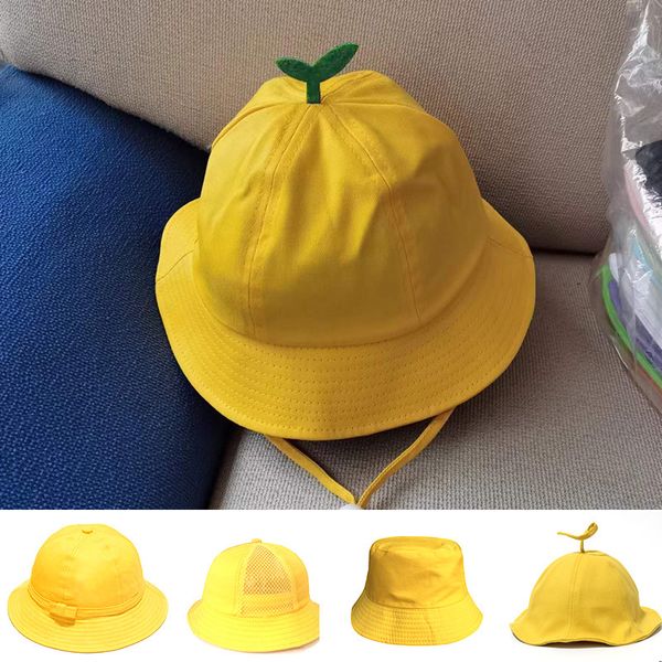 Cappello giallo per bambini Cappello super carino e rinfrescante Cappello da pescatore per scuola elementare Scuola materna Cappello da vaso per bambini Genitore Figlio