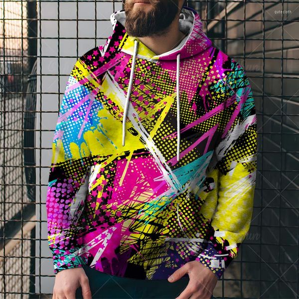 Erkek Hoodies 3D Renkli Graffiti Baskılı Hoodie Erkekler Sweatshirtler Kapüşonlu Takip Moda Pullover Hoody Street Giyim Bahar Ceket Spor Giyim