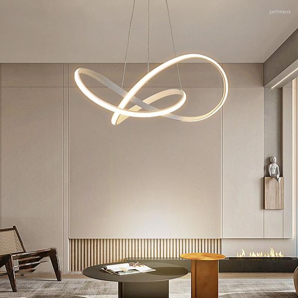 Lampadari Lampadario a LED in stile moderno per soggiorno, sala da pranzo, cucina, camera da letto, lampada a sospensione a soffitto, lampada a sospensione dal design semplice bianco