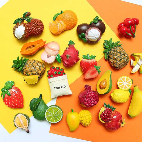 Ímãs de geladeira 3D Banana e adesivo de abacate Simulação de frutas fofas Mensagens de abacate Magnets de refrigerador de abacaxi P230508