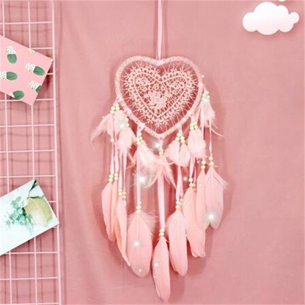 Dream Catcher Heart Feather Beads Wall Hanging Girl Room Carro Janela Decoração de Ornamento Decorações de Parede GC2103