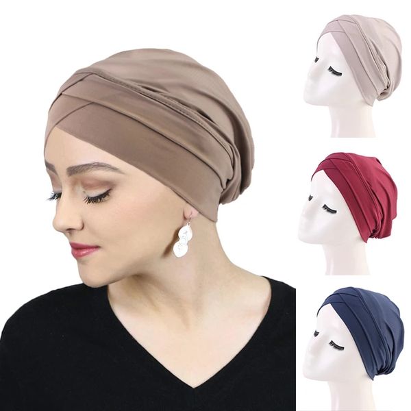 New Elastic Cross Inner Hijab Caps Muslim Stretch Turban Cap islamischer Schal Chemo Bandana Muslim Schal Hijab Cap Mujer Turbante