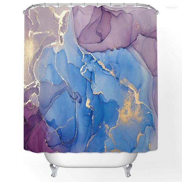 Tende da doccia Blu e viola in fiore Rendering Stampa artistica Bagno Decorazioni per la casa Decorazione per tende impermeabili