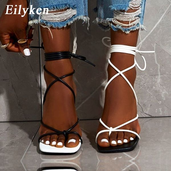 Сандалии Eylyken Fase Sexy Lace Up Women Sandals Sandals Then Hel Cross Cross Tiped The Ware The High Heel 9 см Черный белый размер 35-42 230508