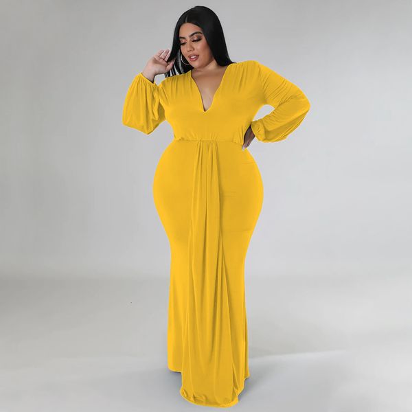 Plus-Size-Kleider Chic Woman Evening Passa Dress Size Laternenärmel Slit Back Belted Ladies Gown Arrival Fall Female Outfit 230506