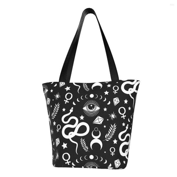 Duffel Bags Símbolos de Bruxa Moderna Símbolos de Ocultura Branco Branca Branca Branca para Mulher Mulher Bolsa de Compras Bolsa de ombro Presente