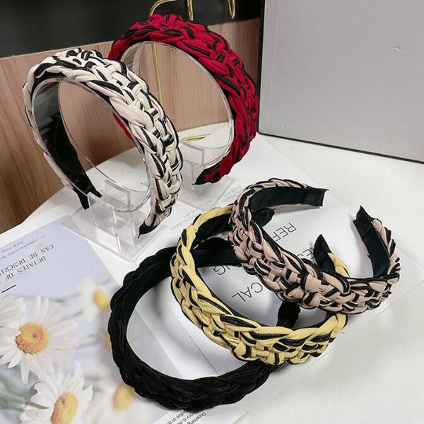 New Fashion Hairband For Women Wide Side Fascia intrecciata a mano Turbante geometrico Estate per accessori per capelli per adulti