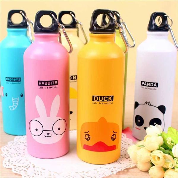 Nuovo modello di cartone animato per bambini da 500 ml Borraccia sportiva in alluminio Borraccia in acciaio inossidabile con coperchio Thermos per bottiglie d'acqua