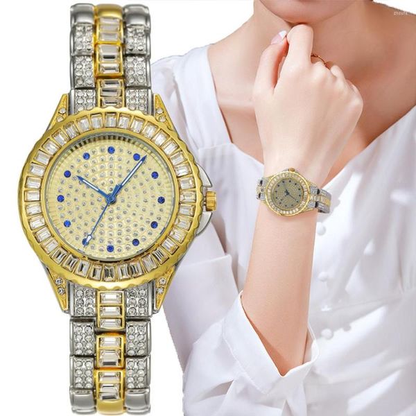 Armbanduhren Luxus Damenuhr Metall Vollstern Armband Temperament Strass Inlay Quarz Für Frauen Geschenk Uhr