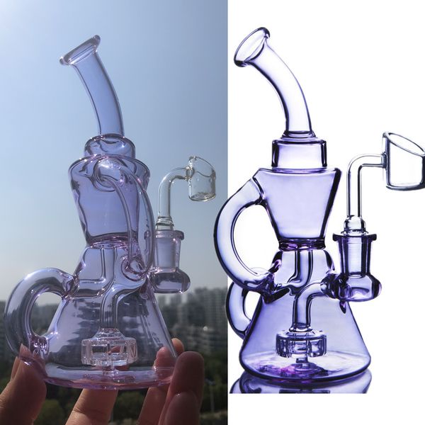 Розовый Bule Recycler Hookah Bubbler Glass Bong Pipes Густое масло Dab Rigs Water Pipe Курительный аксессуар с 14-миллиметровым соединением