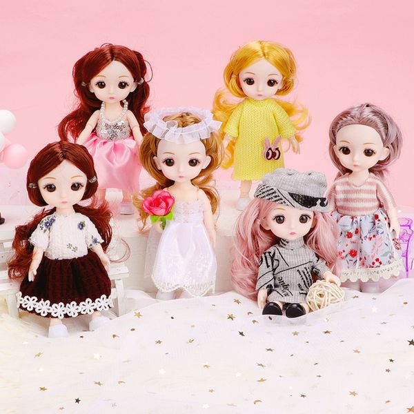 Dolls 6pcs/conjunto 16 cm boneca BJD 13 Movável Junta Princess Dolls Toys Dress-up With Cloth Girl Toy Birthday Gift Box 230508