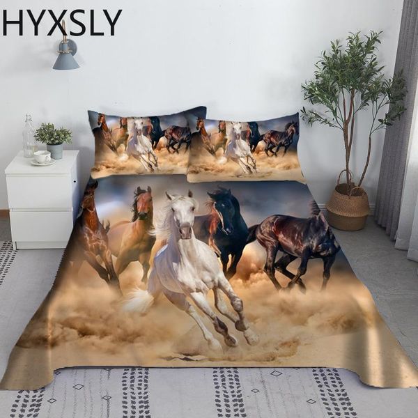 Conjunto de lençol de cama de cavalo, animal, estampa 3d, poliéster, lençol plano com fronha, 2/3 peças, roupa de cama de menino, design personalizado, sem capa de edredom