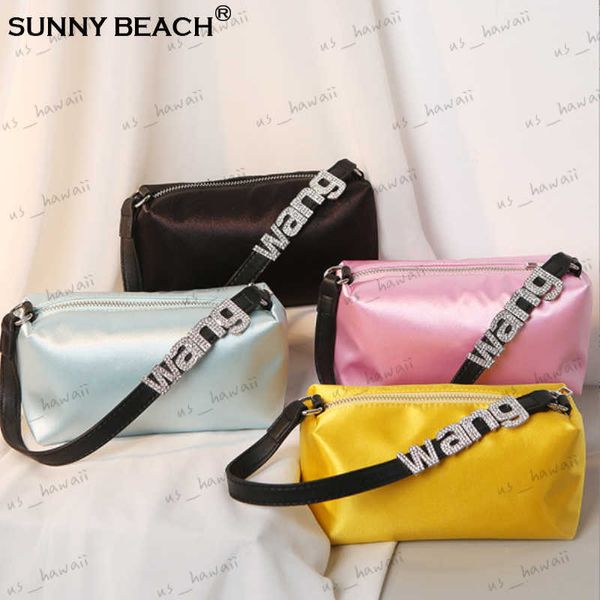 Bolsas de noite Bolsa de Rhinestone de luxo Bola de verão Novo cetim de seda portátil saco quadrado saco coreano Bolsa de braço coreana T230508