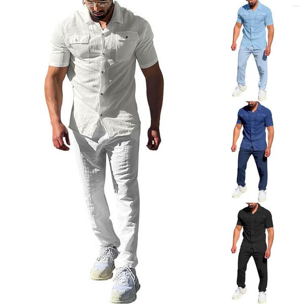 Men's Tracksuits Summer masculino Respirável Terno de duas peças Camisa de manga laminada Ternos de cetim de cetim Tuxedo para homens