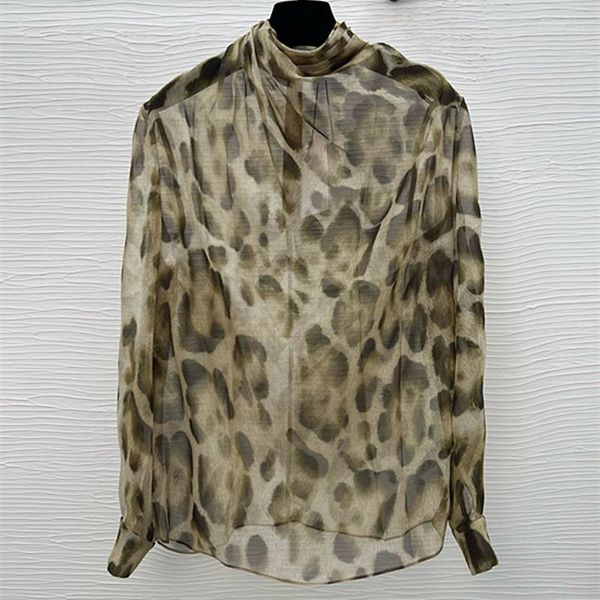 Blusas femininas 2023 Primavera/verão Blusa de seda feminina de alta qualidade Roupas de grife estampa de leopardo Mulher Mulberry Skin