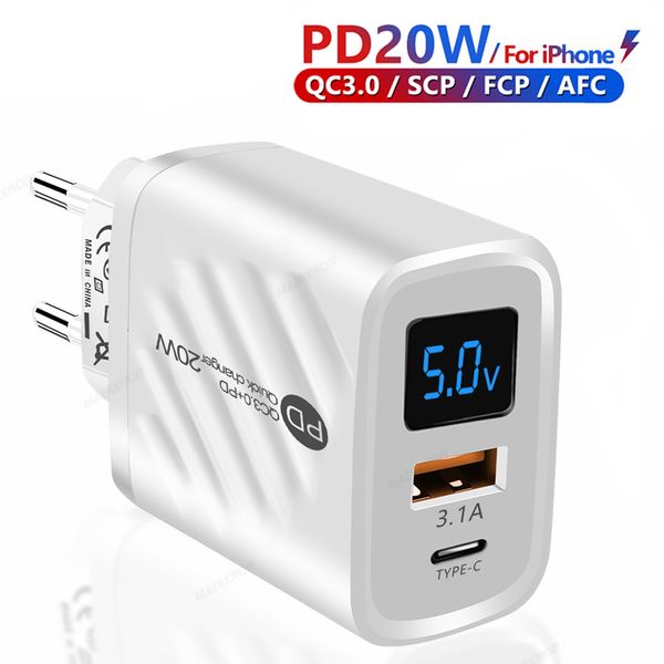 PD 20W USB Charger Digital Display Fast Charging Charge Quick Charge 3.0 для iPhone 14 13 Xiaomi Samsung Adapter Adapter
