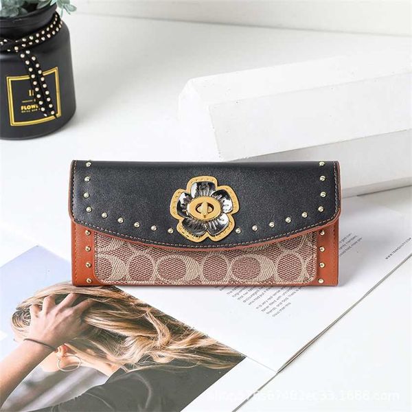 80% de folga de folga de bolsa de mão Novo Golden Classic Fashion Fashion Live Leather Camellia Flower Long Cartet Long Capacity Saco feminino