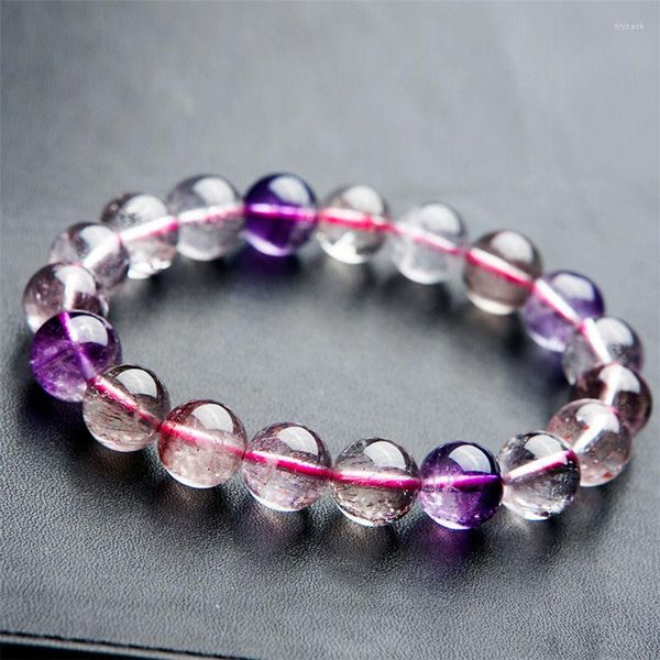 Strang 10 mm echter natürlicher Super 7 Sieben Rutil-Melodie-Stein-Charme-Kristallquarz-runde Perlen-Armbänder für Frauen
