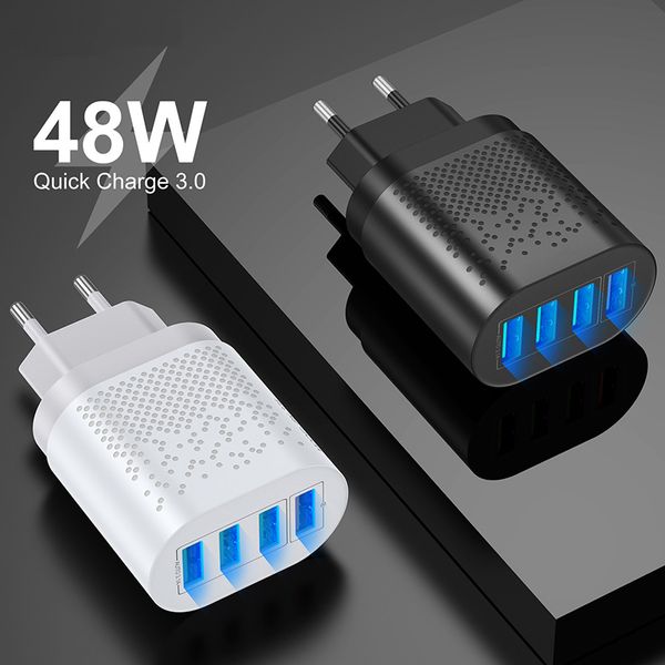 4 Port USB -зарядное устройство 3A Quik Charge 3.0 Зарядное устройство для мобильного телефона для iPhone 13 Pro X Samsung EU/US Plug 48W Fast Wall Chargers