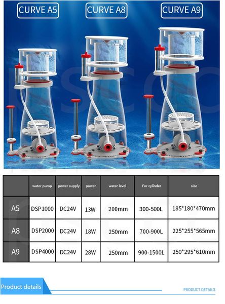 Acessórios bolha magus curva a3 a5 a8 proteína skimmer marinho recife de coral água salgada tanque de peixes aquário dc 24v bomba de roda de agulha