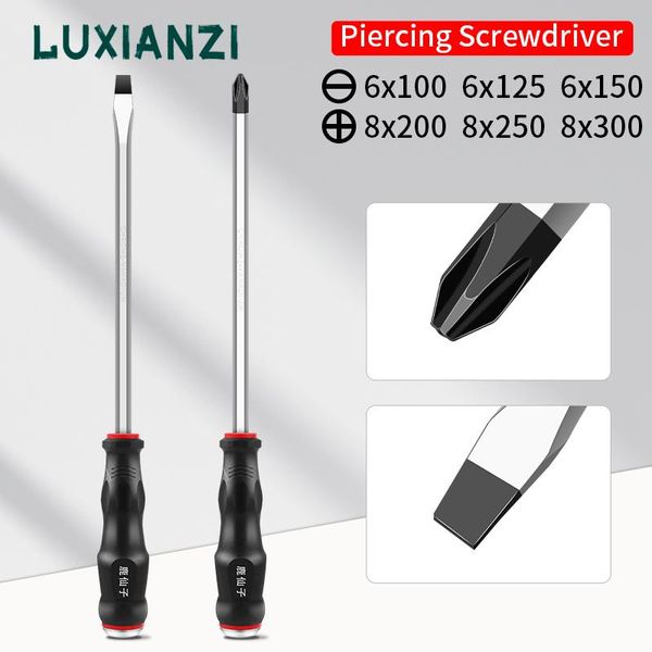 Chaves de fenda LUXIANZI 2pcs Kit de chave de fenda Phillips magnética com fenda mais longa com alça antiderrapante pode ser batida, ferramenta manual de reparo, chave de fenda