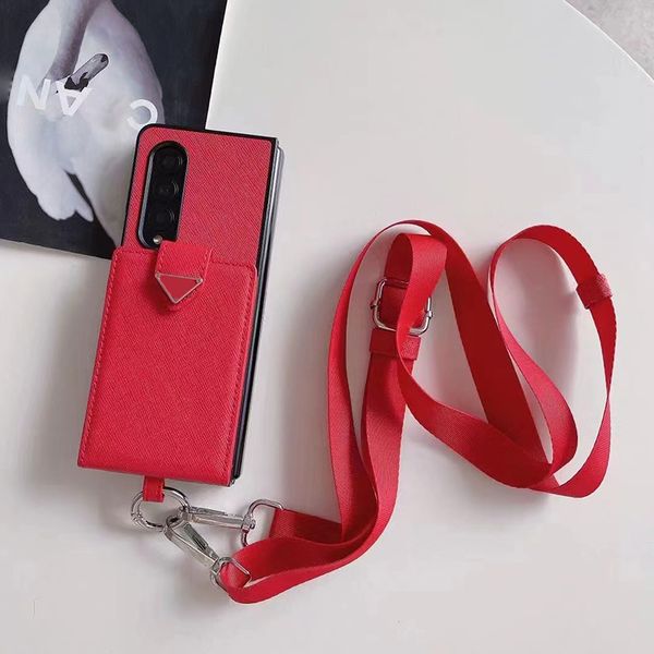 Samsung S22 S21 Ultra Case Дизайнерские чехлы для телефонов для S23 S20 Plus Z Flip Fold 1 2 3 4 Роскошные сумки через плечо из искусственной кожи Кошельки Держатели для карт Карманы Задние обложки для мобильных телефонов Красный
