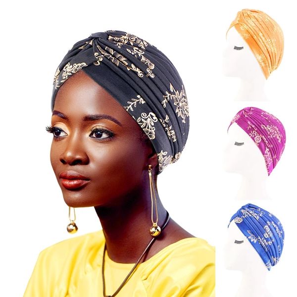 New Muslim Head Wraps Gold Rüschen Top Geknoteter Turban Hut Inneres Hijab Chemo Cap Kopftuch Stretchy Stirnband Lady Haarschmuck